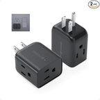 TROND Multi Plug Outlet Extender 2 Pack - Horizontal Electrical Wall Outlet Splitter, 3 Way Plug Extension Outlet Adapter, Multiple Plug Extender for Home Office Cruise Ship Essentials, Black