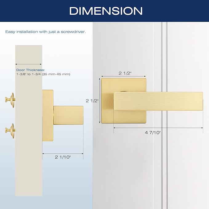 EHOMEWARE 4 Pack Satin Brass Dummy Levers, Heavy Duty Non-Turning Interior Door Handles, Left or Right Handed Dummy Handles for Closet Cloakroom Pantry