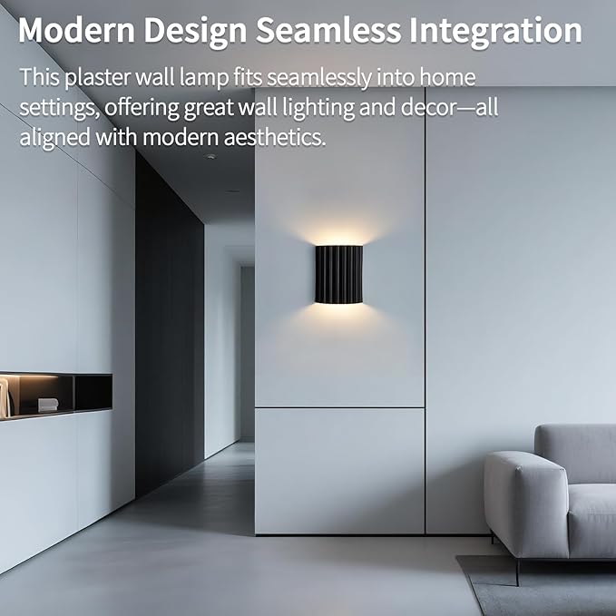 Black Gypsum Modern LED Wall Sconces Wall Lighting Set of 2, Indoor Hardwired Walls Mount Light Fixtures Up Down Lamp for Hallway Bedroom Living Room Dining Room【Bulbs Included】