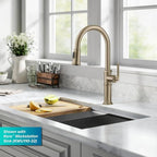 KRAUS Allyn Traditional Industrial Pull-Down Single Handle Kitchen Faucet in Brushed Gold, KPF- 4100BG