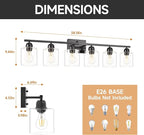 Modern 6 Light Bathroom Light Fixtures,38 inch Vanity Lights for Bathroom with Clear Glass, Black Vanity Light for Mirror Kitchen Living Room Hallway Cabinet Porch
