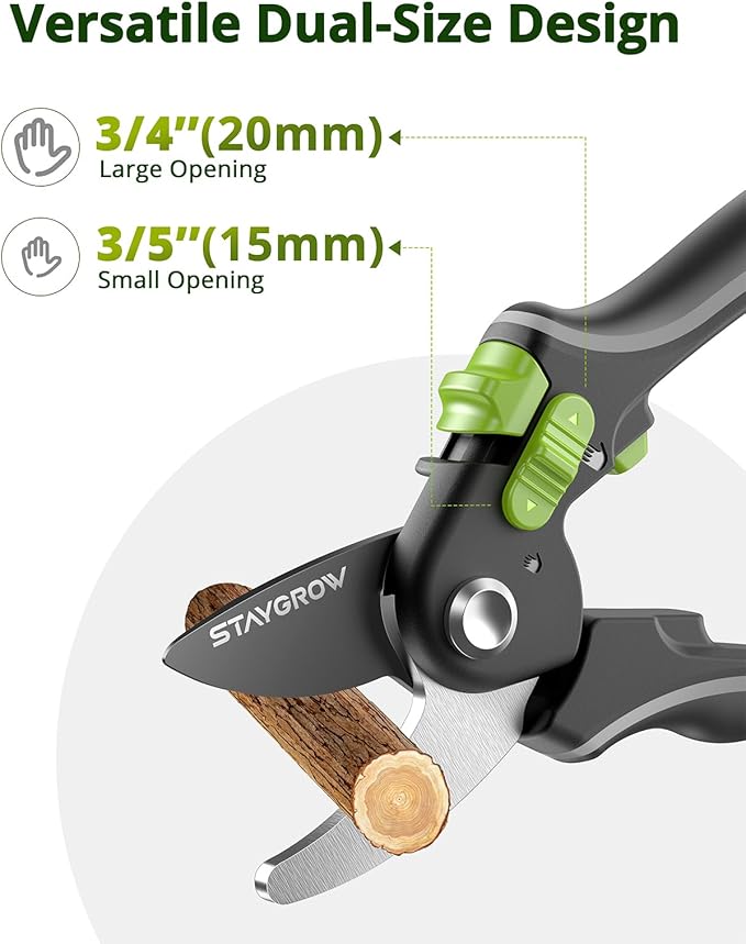 Pruning Shears for Gardening 2 Pack, 8.5" Bypass Garden Clippers and 6.5" Curved Garden Shears, Pruners with Super Sharp Stainless Steel Blades, Safety Lock, Gardening Gifts for Men Women