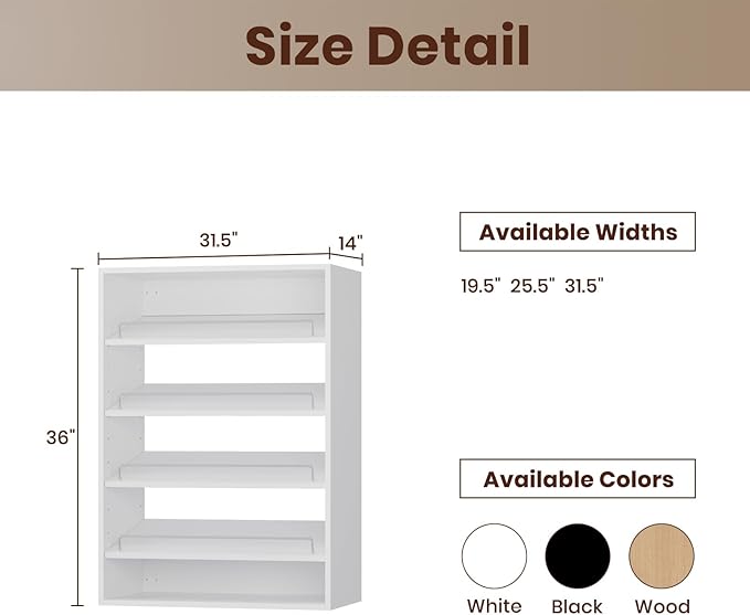 ROOMTEC 31.5" Shoe Shelf Short Tower Closet Unit, Modular Closet System with Shelf, Wardrobe Organizer for Bedroom or Walk-in Closet, Wall Mounted, Customizable Clothes Storage Unit, White