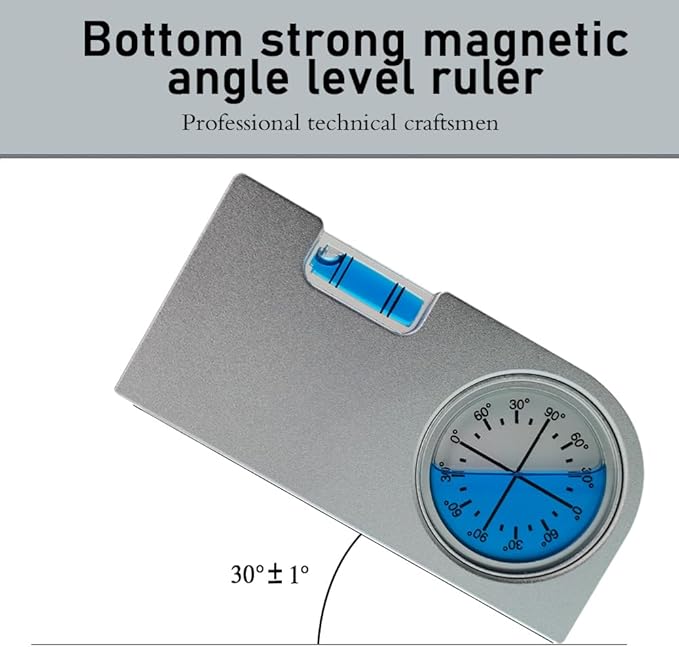 High precision solid aluminum alloy small level ruler for tilt angle measurement, portable mini adjustable horizontal bubble magnetic (100 * 48.5 * 14mm)