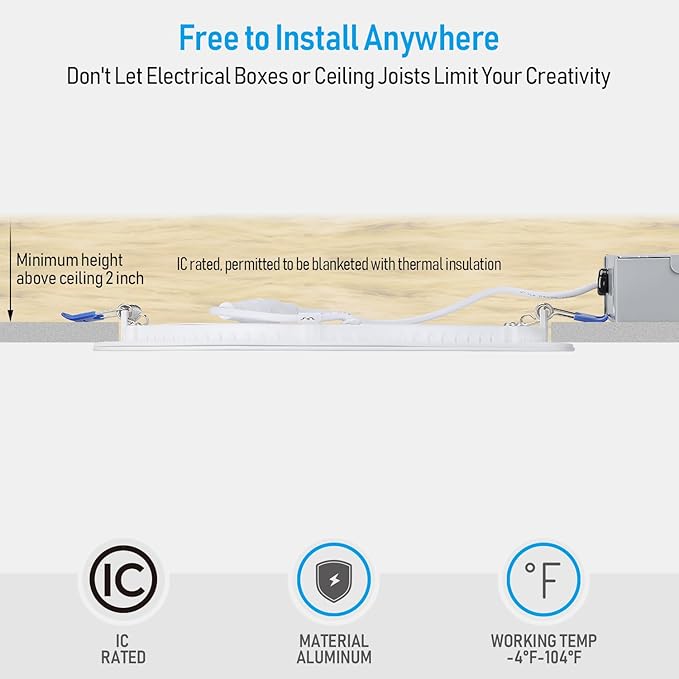 TORCHSTAR 8 Inch Ultra-Thin LED Recessed Ceiling Light with Junction Box, 3000K Warm White, 18W High Brightness Dimmable Slim Canless Wafer Downlight, ETL & ES, Pack of 6