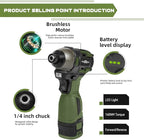 17V Brushless Screwdriver, 140Nm Cordless Impact Driver Set with 3 Adjustable Speed, 2 Batteries and Led Work Light