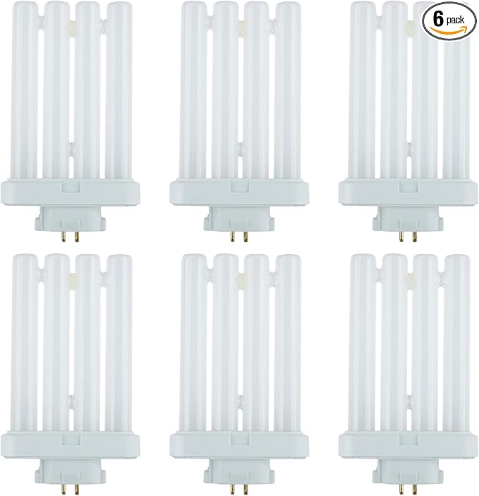 Sunlite 41759 FML27/30K/2PK Quad Tube Plug-in Compact Fluorescent Lamp, FML 4-Pin, 27 Watts, 1500 Lumens, 3000K Warm White, 4-Pin (GX10`q4) Base, 120 Volts, 6 Pack