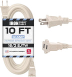 Iron Forge Cable 2 Prong Extension Cord 10 ft - 16 Gauge 13 Amp Heavy Duty Outdoor 2 Prong Power Cord - SJTW - Great for Landscaping, Deck, Outdoor Lights - Tan