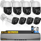 (Auto Tracking) 4K 2-Way Audio PTZ PoE Outdoor Wired Security Cameras System Home Wired Cameras Video Surveillance DVR Recorder System