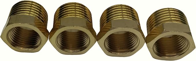 1/2" NPT Male to 3/8" NPT Female Brass Hex Nipple Pipe Adapter (4 Pcs)