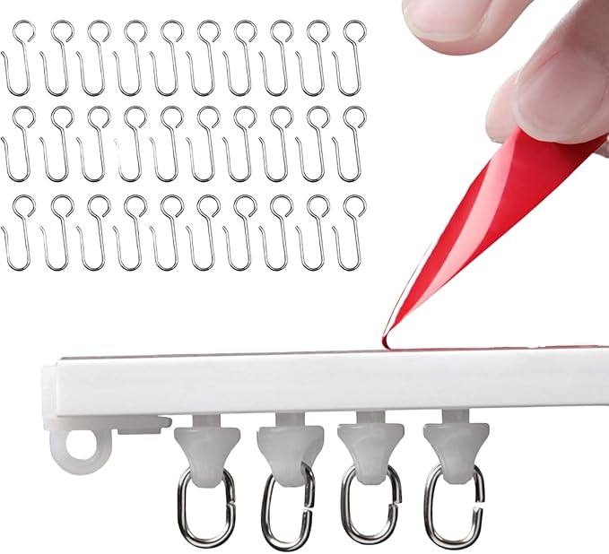 Self Adhesive Ceiling Or Wall Curtain Track 12FT No Drill Rod, No Damage Curtain Track Hangers, Adhesive Curtain Rod For Windows Cabinet Closet Bathroom Shower