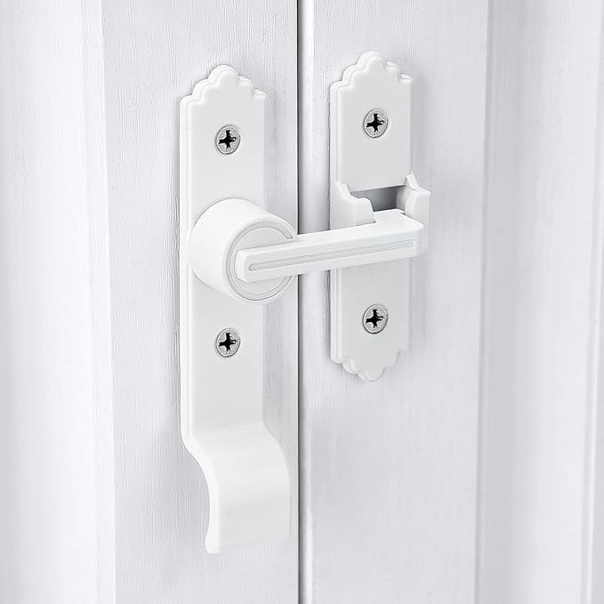 180 Degree White Barn Door Lock, Flip Gate Latch with Handle, Heavy Sliding Door Latches, Door Security Sliding Latch Lock for Cabinets, Bathroom, Garden, Window, Garage
