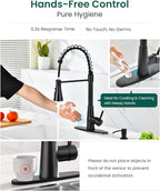 APPASO Pull Down Kitchen Faucet Touchless Black, Motion Sensor Activated Automatic Kitchen Faucet, High Arc Commercial Pre-Rinse Hands-Free Faucets for Kitchen Sink, Matte Balck (Side Sensor)
