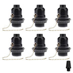 6 Pack Lamp Socket Replacement, Phenolic Medium Base Light Socket, E26 Screw Bulbs Edison Retro Pendant Lamp Holder, Lampshade Ring, 1/8 IP Thread Cap (Lamp Socket Pull Chain)