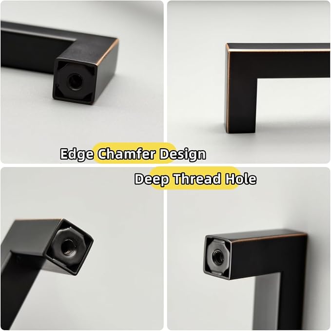 20 Pack Oil Rubbed Bronze Cabinet Handles 5 Inch Square Drawer Pulls Black Cabinet Pulls with Bronze Edge Cupboard Handles Modern Stainless Steel Kitchen Cabinet Hardware