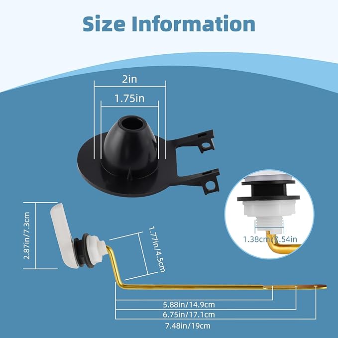 Universal Toilet Handle Replacement Kit Side Mount with 2-Inch Rubber Toilet Flapper, Toilet Tank Parts Compatible with Kohler, American Standard, TOTO, Mansfield, Angle Mount-White