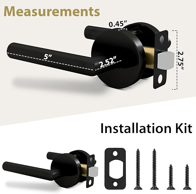 Mega Handles Ronn Passage Lever Door Handle Set for Hallway, Closet and Bathroom, Heavy Duty Door Levers, Fits All Standard Door Sizes, Screws Included - Charcoal (1 Pack)