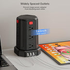 Power Strip Surge Protector, 10 Ft Extension Cord with 12 AC Multiple Outlets 4 USB (1 USB C), SMALLRT Power Tower Desktop Charging Station (Black, 10 FT PD20W)