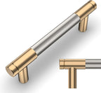 Amerdeco 10 Pack Champagne Bronze and Brushed Nickel Knurled Cabinet Pulls 3.75 Inch Hole Center to Hole Center Kitchen Cabinet Handles for Drawer Dresser, Cupboard and Wardrobe ZH0040