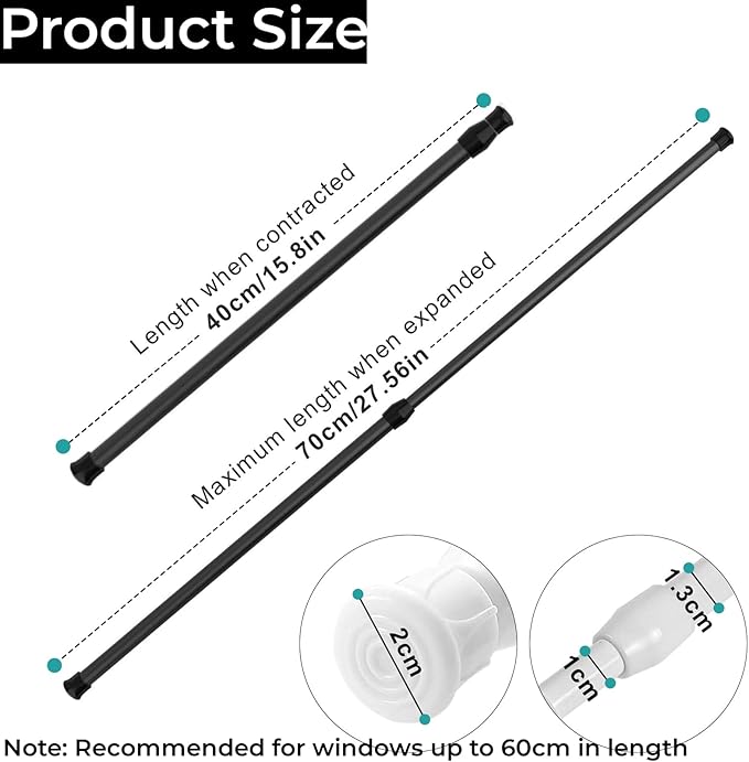 6 Pcs Window Security Bars, Adjustable Sliding Glass Door Bar Sliding Door Security Bar Window Safety Lock Bar with Rubber Tips for Children Home, Extends from 15.8-27.6 Inch, Black
