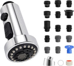 Hibbent Pull Down Kitchen Faucet Head Replacement, 3 Function Sink Faucet Sprayer Head Nozzle with 15 Adapters, Compatible with Moen, American Standard, Delta, Kohler Faucets, Chrome