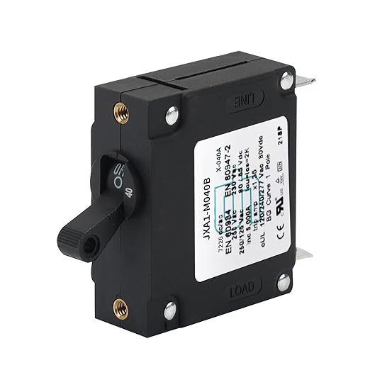 GLOSO J Type Toggle Hydraulic Magnetic Single Pole Circuit Breaker AC/DC Manual Reset Switch Yachts Campers Caravans Black Toggle, 40A, J1P