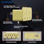 ELEGRP 2 to 3 Prong Grounded Triple Outlet Extender, 2-Prong to 3-Prong Adapter Converters for Wall Outlets, Portable Polarized Wall Plug Splitter with 3 AC Outlets, ETL Listed, 3 Packs, Ivory