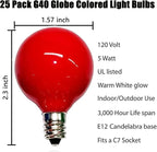 G40 Multicolor Christmas Replacement Light Bulbs, 25 Pack Round Colorful Christmas Bulbs, 1.57 Inch Globe Christmas Light Bulbs, E12/C7 Candelabra Base Light Bulb for Indoor Outdoor Decor- 5 Watt