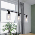 Black Kitchen Island Lighting 3-Light Modern Pendant Light Fixture with Glass Shades Rustic Farmhouse Chandelier Hanging Light Fixtures for Kitchen Island Living Dining Room Bedroom Foyer