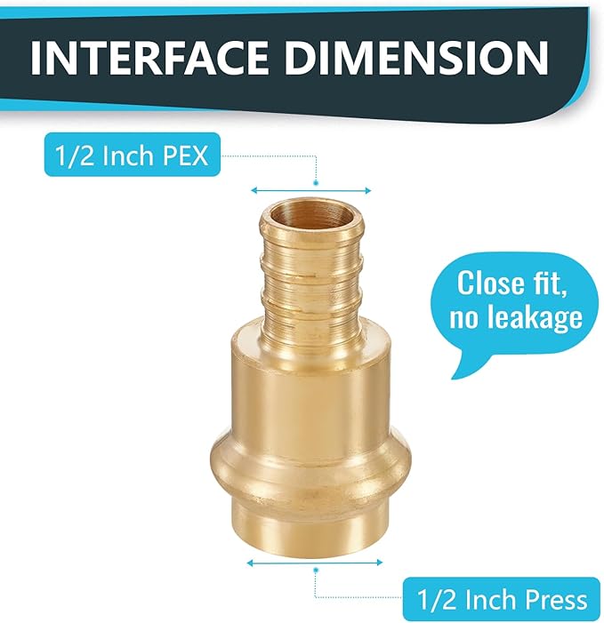 (Pack of 50) Seelink 1/2"Press x 1/2"Pex Crimp Coupling Brass Adapter, Press Fittings For Copper and Pex Pipe Connection(PEX1807344-50Pack)
