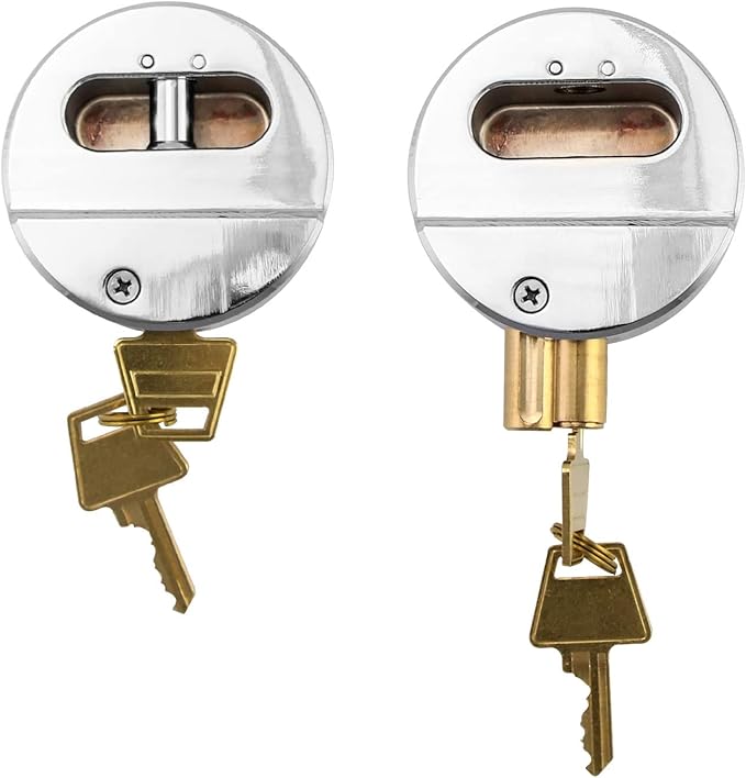 QWORK Heavy Duty Puck Lock and Hasp, 2 Pack High Security Steel Hidden Shackle Keyed Different Padlocks with Keys for Trucks, Gates, Vans and Vending Machines