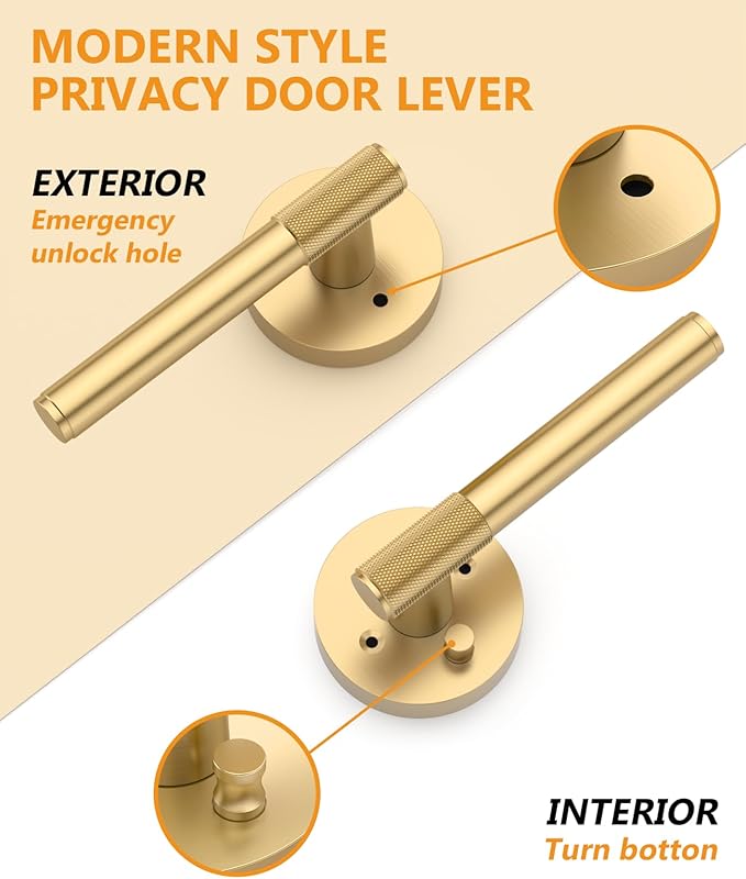 Asidrama 4 Pack Champagne Bronze Privacy Door Handles, Door Lever with Door Knobs Indoor for Bedroom or Bathroom, Heavy Duty Door Handles Interior with Locks for Left Right Sided Doors