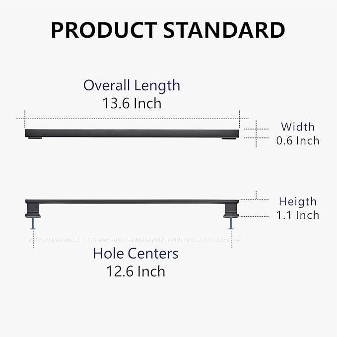 6 Pack 13.6 Inch Length|12.6 inch(320mm) Hole Center Matte Black Kitchen Cabinet Handles, Cabinet Long Pulls Kitchen Cabinet Hardware, Cupboard Pulls, Drawer Handles