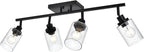4-Light Track Lighting Kit Bathroom Wall Light Fixtures, Black Directional Ceiling Light for Kitchen Dining Room Bedroom Office, Seeded Glass Shades