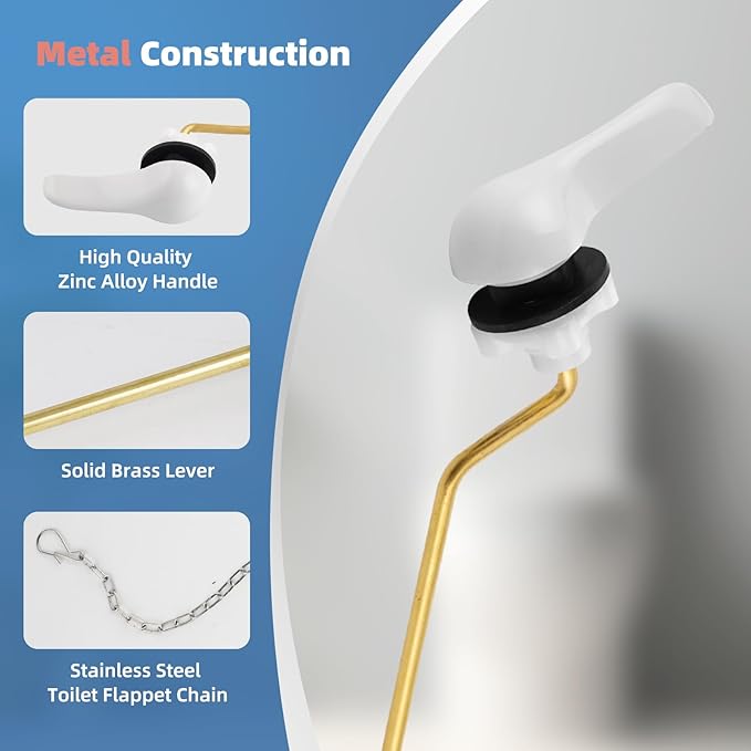 iFealClear Universal Metal Toilet Tank Flush Lever Replacement, Side/Angle Mount Toilet Handle Replacement Kit, Solid Brass Toilet Trip Lever Fits Most Toilets, Stainless Steel Chain, White