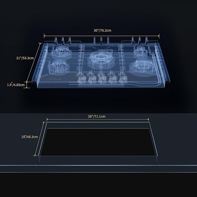 Empava 30 Inch Built-in Gas Cooktop with 5 Sealed SABAF Burners, Stainless Steel Surface LPG/NG Convertible, Flame Failure Protection, Dishwasher Safe Grates, 30in