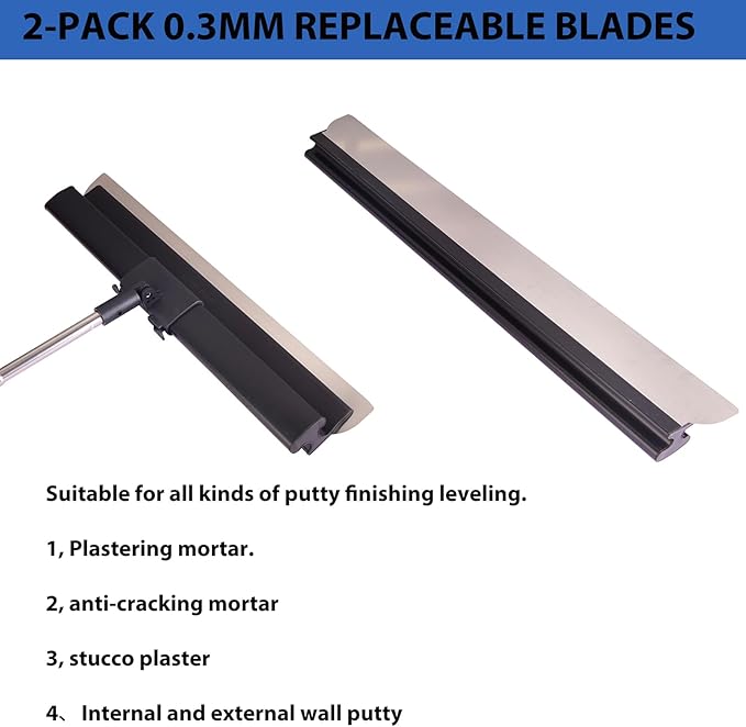 Drywall Tools Skimming Blade with Extension Handle - 10", 14", 24"& 32" 40" Blades with 2 Pack 0.3 mm Blades, Construction Tools End Caps, with Outer Box, Drywall Roller,Taping Knife