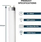 18" F15T8-CW 15 Watt Cool White,T8 Fluorescent Linear Tube Lamp,Replacement Bulb for Philips Alto ECO GE Staco Light Fixture,G13 Bi-Pin Base,4100K (4PACK)