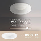 Builder Essential 3in 550 Lumens Round LED Recessed Light and Housing for Remodel or New Construction with Regressed Trim 3-Power Modes 4W-6W-8W, 5-CCT 2700-3000-3500-4000-5000K in White (Pack of 12)