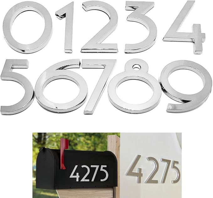 Diggoo 20 Pack Mailbox Numbers 0-9, 2.76 Inch High, Door Address Numbers Stickers for Apartment, House, Room, Office, Cars, Trucks, Silver Plating Process Number Sign