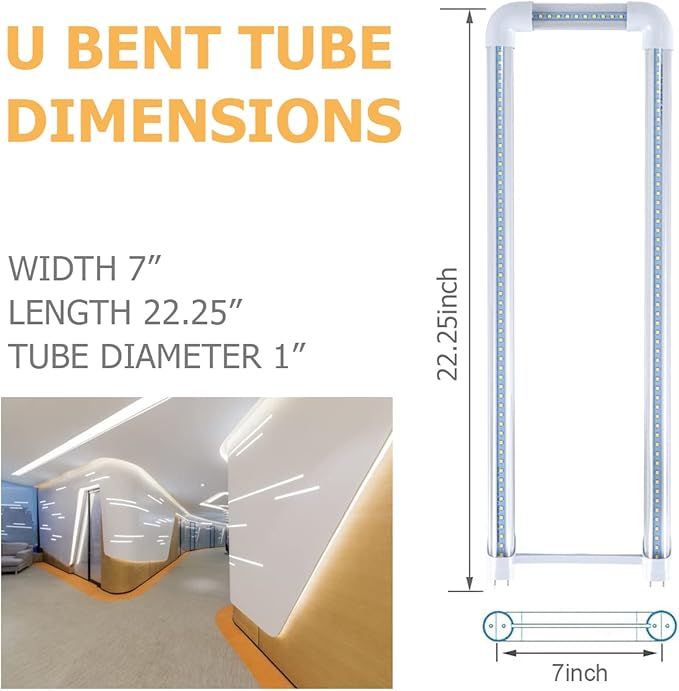 20-Pack T8 U Bend LED Tube Light 2FT 24W (60W Equivalent) U Shaped Bulb 6000K Daylight White 2640lm for Fluorescent Replacement, Dual-End Powered