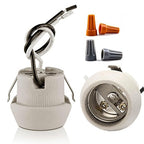 E26 U Clip Porcelain Socket,Medium Base Snap-in Keyless Ceramic Lamp Holder with 6" Black White Dual Wires, 660W 600V for Fixture Lighting (2-Pack)