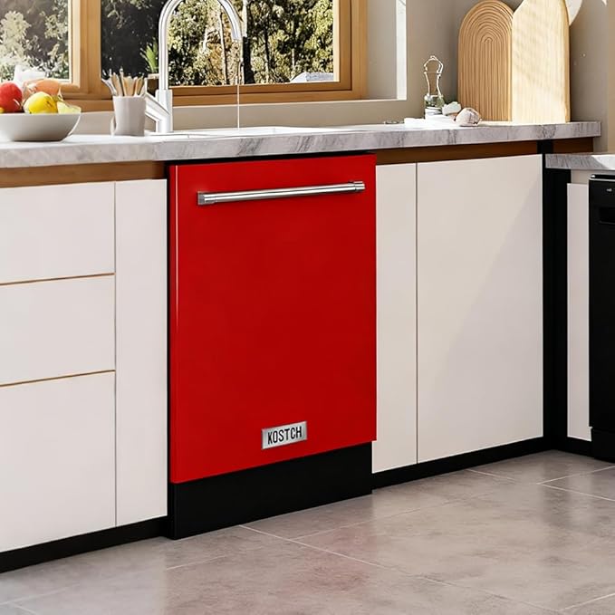 30 inch Freestanding Natural Gas Range or Liquid Propane Gas Range with 5 Burners, Large Capacity 24 inch Top Control Built-In Dishwasher with Third Rack, in Stainless Steel (Red)