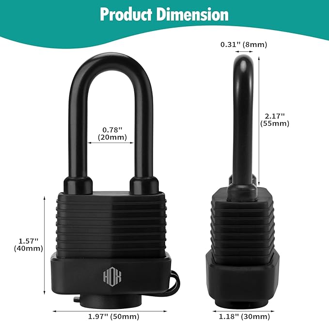 HOX 4-Pack Weather Resistant Padlocks – 40mm Laminated Steel, Chrome Plated with 2-inch Shackle, Vinyl Wrapped, Hardened Steel for Extra Security