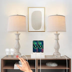 Table Lamps Set of 2 Vintage Night Stand Light Touch Dimmable Desk Lamp Farmhouse Resin Lamp,Bedside Lamps with USB Ports and Outlets Lamps,for Bedroom,Living Room,Office,Dining Room,End Table,Reading