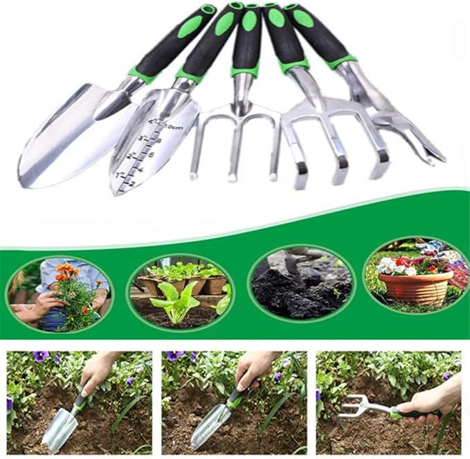 Garden Tool Set, 8 Pcs Heavy Duty Aluminum Rustproof Gardening Hand Tools，with Non-Slip Rubber Grip,Durable Storage Tote Bag,Outdoor Hand Tools, Idea for Transplanting, Weeding, Digging and Planting