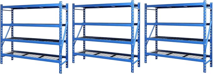 Heavy Duty Member Mark 4-Shelf Industrial Storage Rack, 77" W x 24" D x 72" H (Blue, 3 Pack)