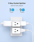 TROND Multi Plug Wall Outlet Extender - 3 Pack Multiple Plug Extension Outlet Splitter Adapter, Horizontal 3 Way Grounded Socket, for Home Office Dorm Room Cruise Ship Travel Essentials, White