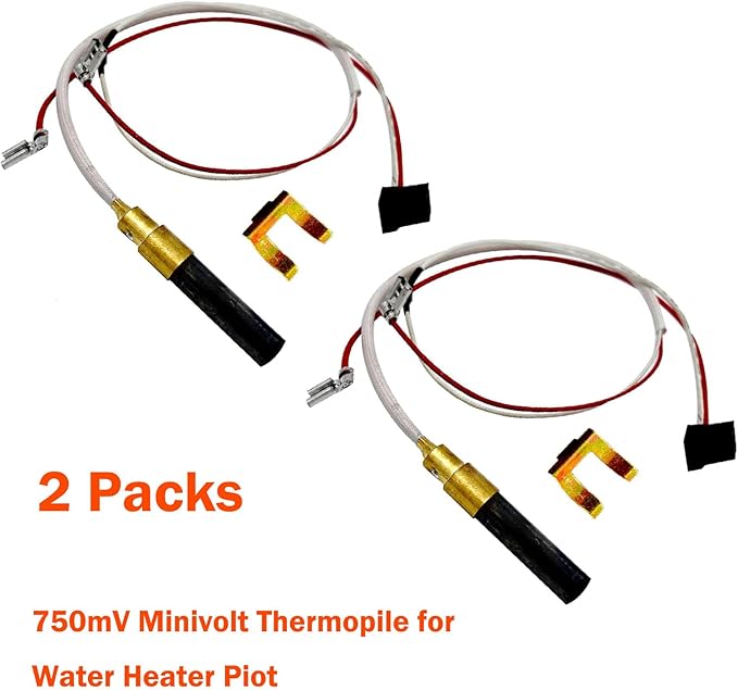 MENSI Minivolt Thermopile Replacement Parts for Reliance Whirlpool,A.O.Smith, Kenmore Gas Water Heater Boilers Replace Model 100112330 9007876 9007877, Repalce 300 301 Series (2 Packs)