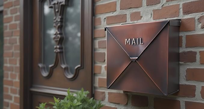 NACH Mailboxes for Outside Wall Mount, 12 x 12 x 4.8 inch Antique Copper Mail Boxes for House Outside, Waterproof Mailboxes for Outside - Chicago Style Mail Box